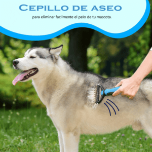 Un husky siberiano contento siendo acicalado al aire libre con un cepillo especial para mascotas, lo que ilustra la facilidad de quitar el pelo de las mascotas con fines de aseo.